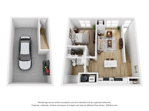 Floor plan for 1 bed, 1 bath, 762 sqft